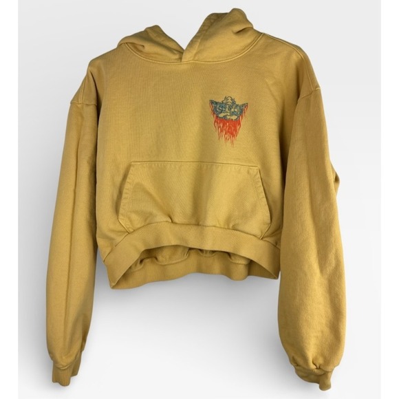 Boys Lie Ask Me If I Care Cropped Hoodie Women's One Size Faded Yellow - Picture 3 of 12